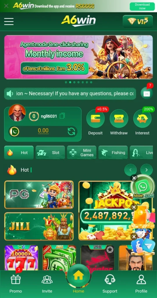 A6Win Game referral bonuses